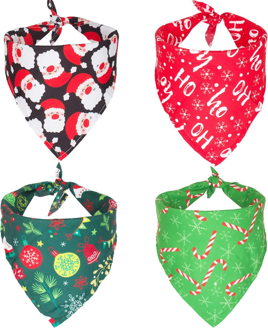 4 Pack Dog Bandana Christmas Dog Scarf Triangle Bibs Kerchief Set Pet Costume Accessories Decoration for Medium Large Dogs Pets (Large, Red&Green&Black)