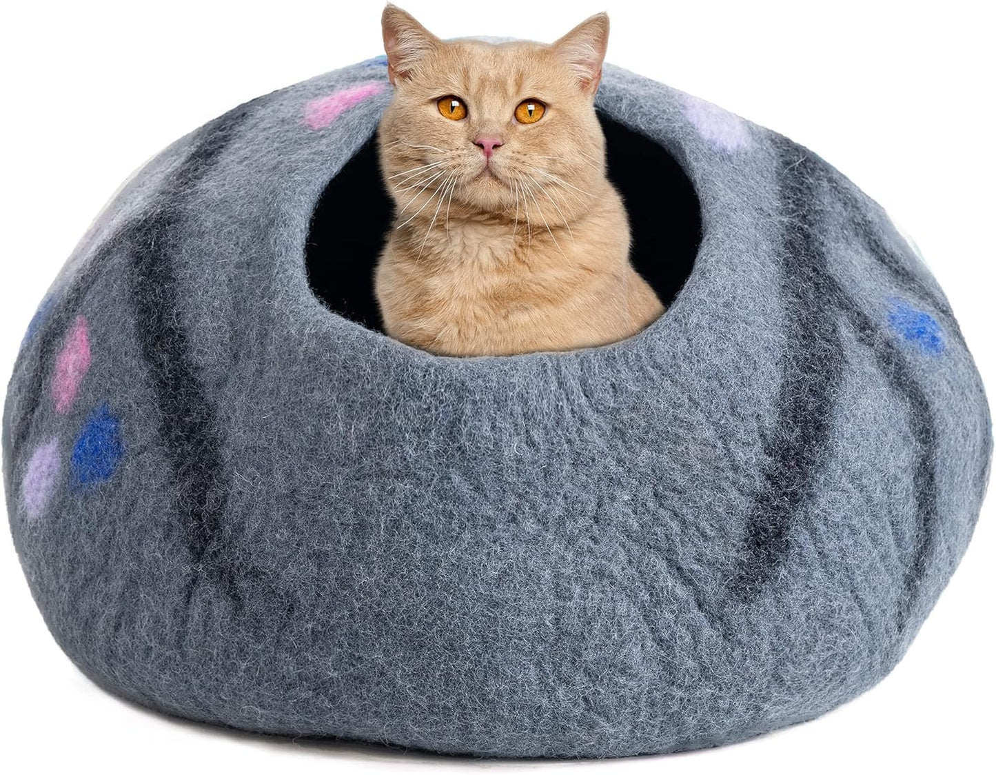 Wool Cat Cave Bed - Ecofriendly Felt Cat Cave for Cats and Kittens - Felted from 100% Natural Wool - Premium and Personal Space for Your Indoor Cats (Large, Midnight Grapes)