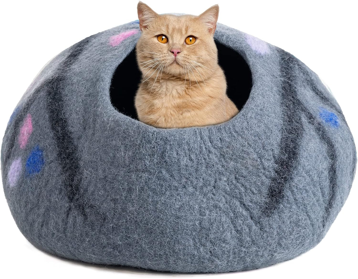 Wool Cat Cave Bed - Ecofriendly Felt Cat Cave for Cats and Kittens - Felted from 100% Natural Wool - Premium and Personal Space for Your Indoor Cats (Large, Midnight Grapes)