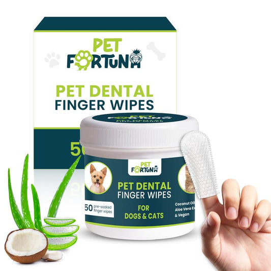 [Pet Fortuna] 50Pc Pet Dental Teeth Cleaning Finger Wipes for Dogs & Cats, Removes Buildups & Freshens Breath, Disposable Cleaning Dental Wipe - Unscented (50 Count) Finger Wipes Dental Cleaning Toothbrush