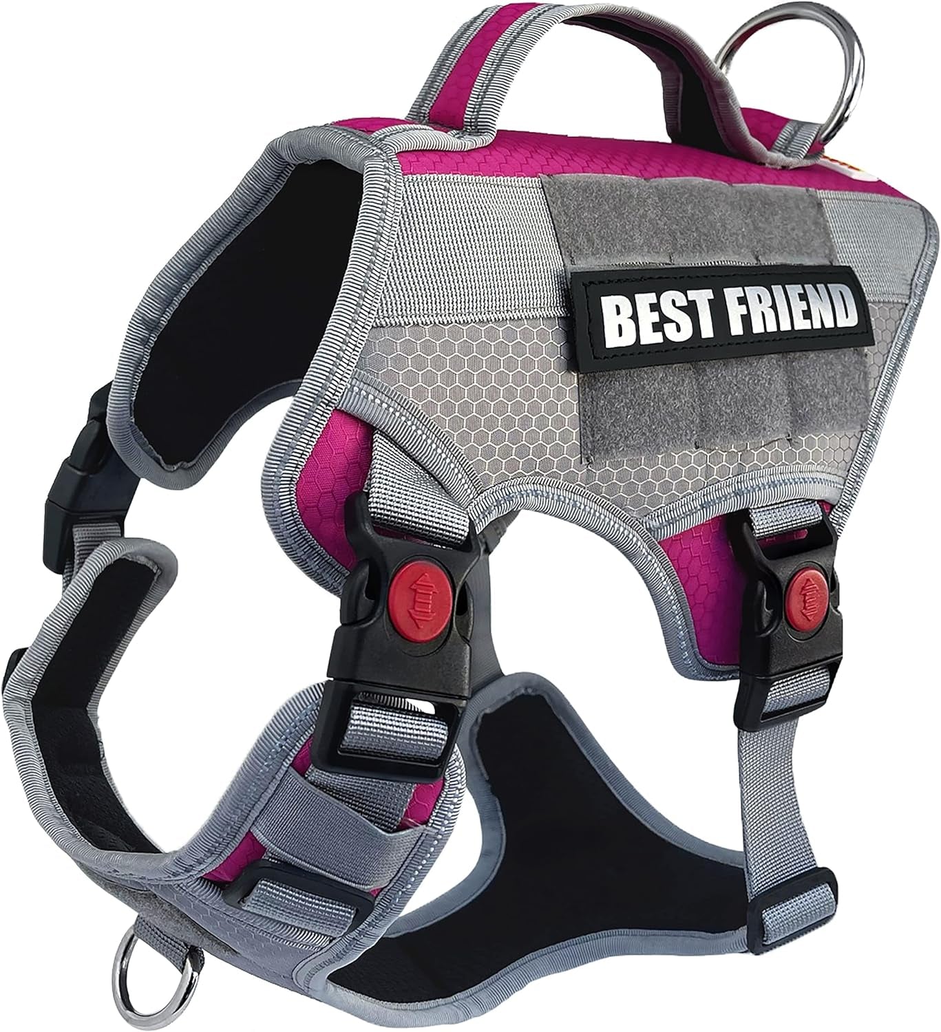 Tactical Working Dog Vest Harness - No-Pull Service Dog Jacket with Reflective Hook & Loop Patches - Padded Handle, Buckles with Quick Release Buttons, Adjustable Straps - Pink, Small