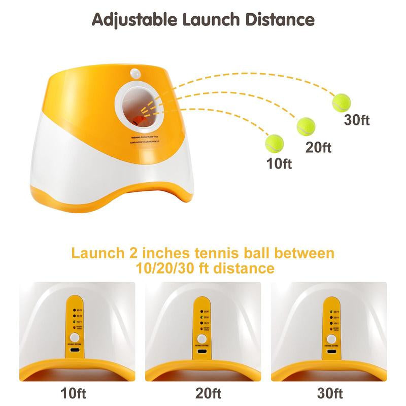 Automatic Dog Ball Launcher with 3 Tennis 2 Inch Ball Pet Trainer Interactive Dog Toy with Three Ranges,Interactive Anti-Depression Toys for Pets at Home, Outdoor Dog Ball Toss Dispenser Enrichment Toys for Dogs